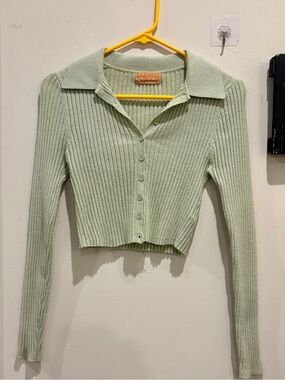 Urban Outfitters Mint Ribbed Cropped Button-Down Top